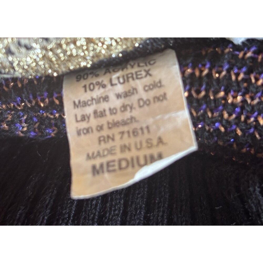 Vintage Dana Scott Womens Size M Black Sparkly Floral Tunic Sweater Mock Neck - Picture 5 of 5
